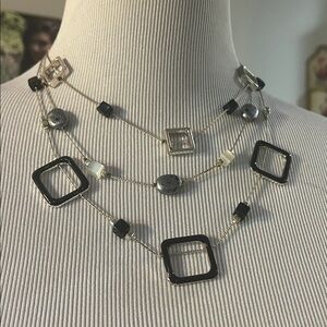 VINTAGE NY STAMPED MULTI STRAND ENAMELED BEADED SILVER TONE STATEMENT NECKLACE